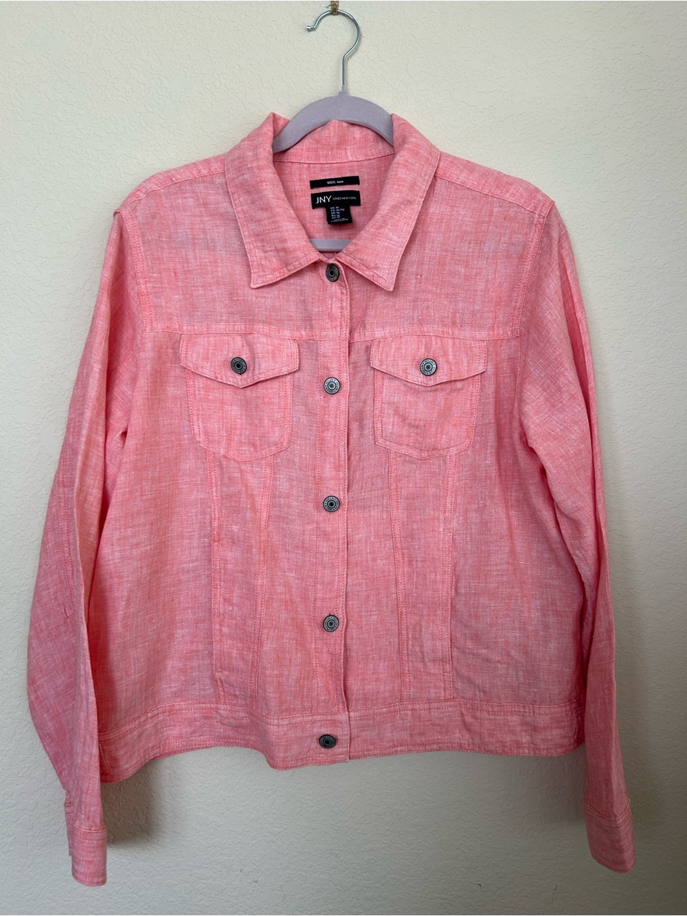 Jones New York XL Light Orange 100% Linen Trucker Style Button Down Jacket NWOT
